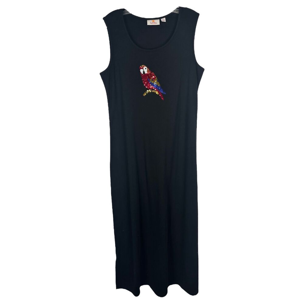 Quacker‎ Factory Small Dress Black Sequin Parrot Maxi Shift Sleeveless 1639